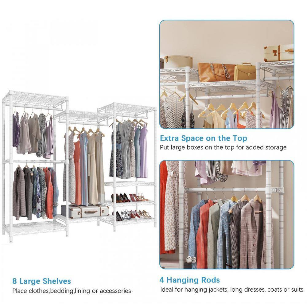 None White Metal Heavy Duty Garment Clothes Rack 69 in. W x 76 in. H