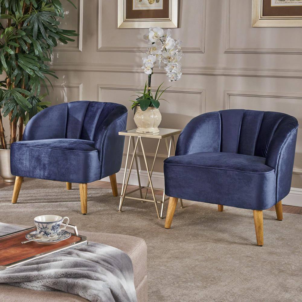 Noble House Amaia Cobalt Velvet Upholstered Club Chair (Set of 2)