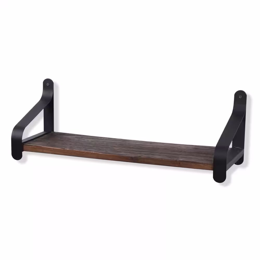 Rustic State Wall Shelf:24 Inch Reclaimed Wood with Black Iron Brackets