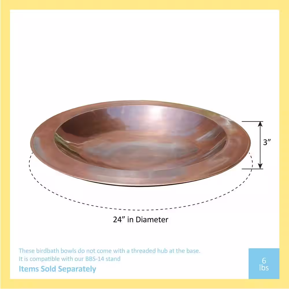 ACHLA DESIGNS 24 in. Dia Antique Copper Plated Large Brass Classic Birdbath with Shallow Rimmed Bowl