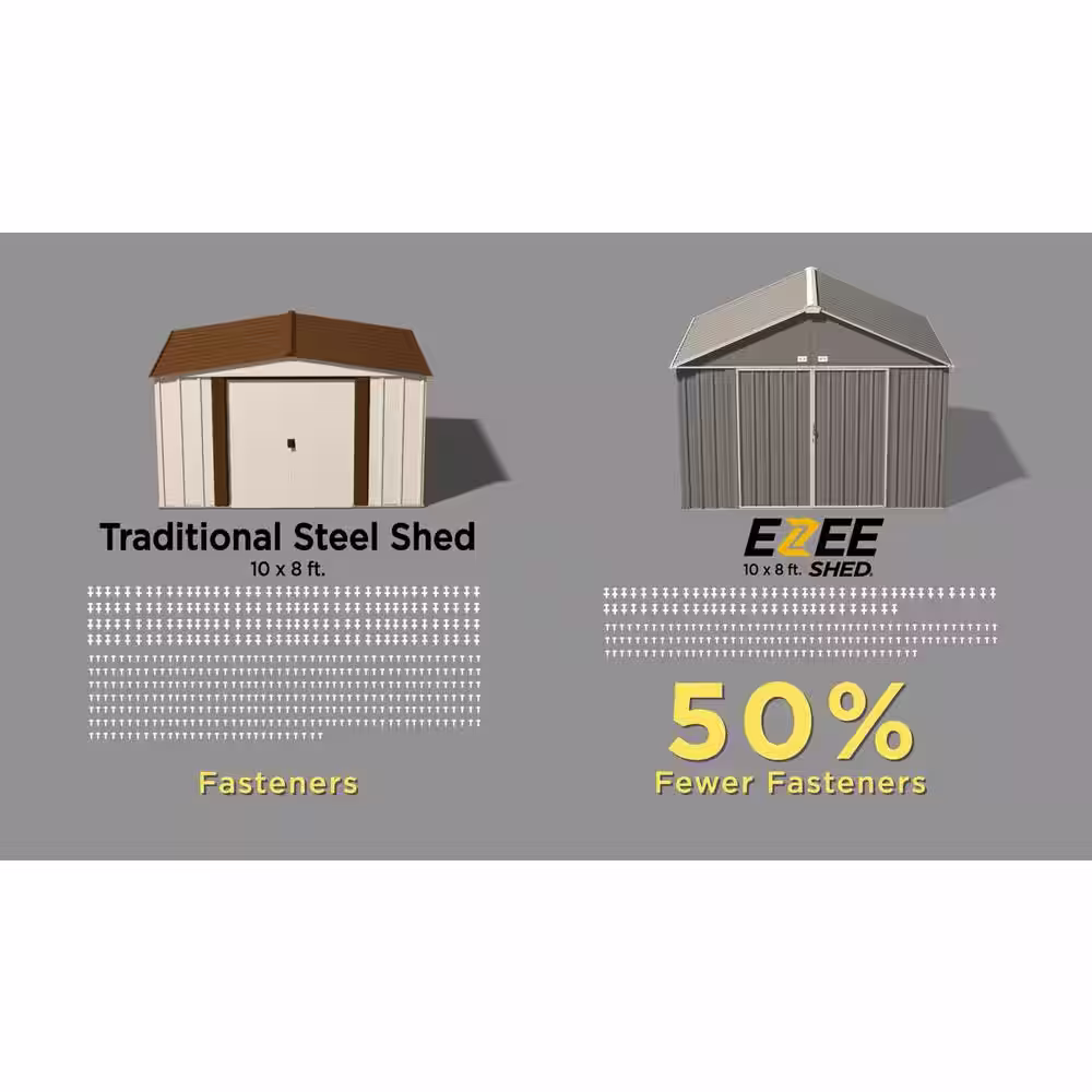 Arrow 10 ft. W x 8 ft. H x 8 ft. D EZEE Extra-High Galvanized Steel Gable Shed in Charcoal/Cream with Snap-IT Quick Assembly