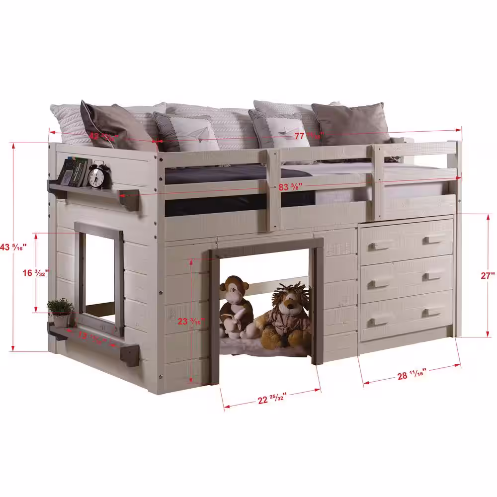 Donco Kids Sweet Dreams White and Grey Twin Low Loft Bed