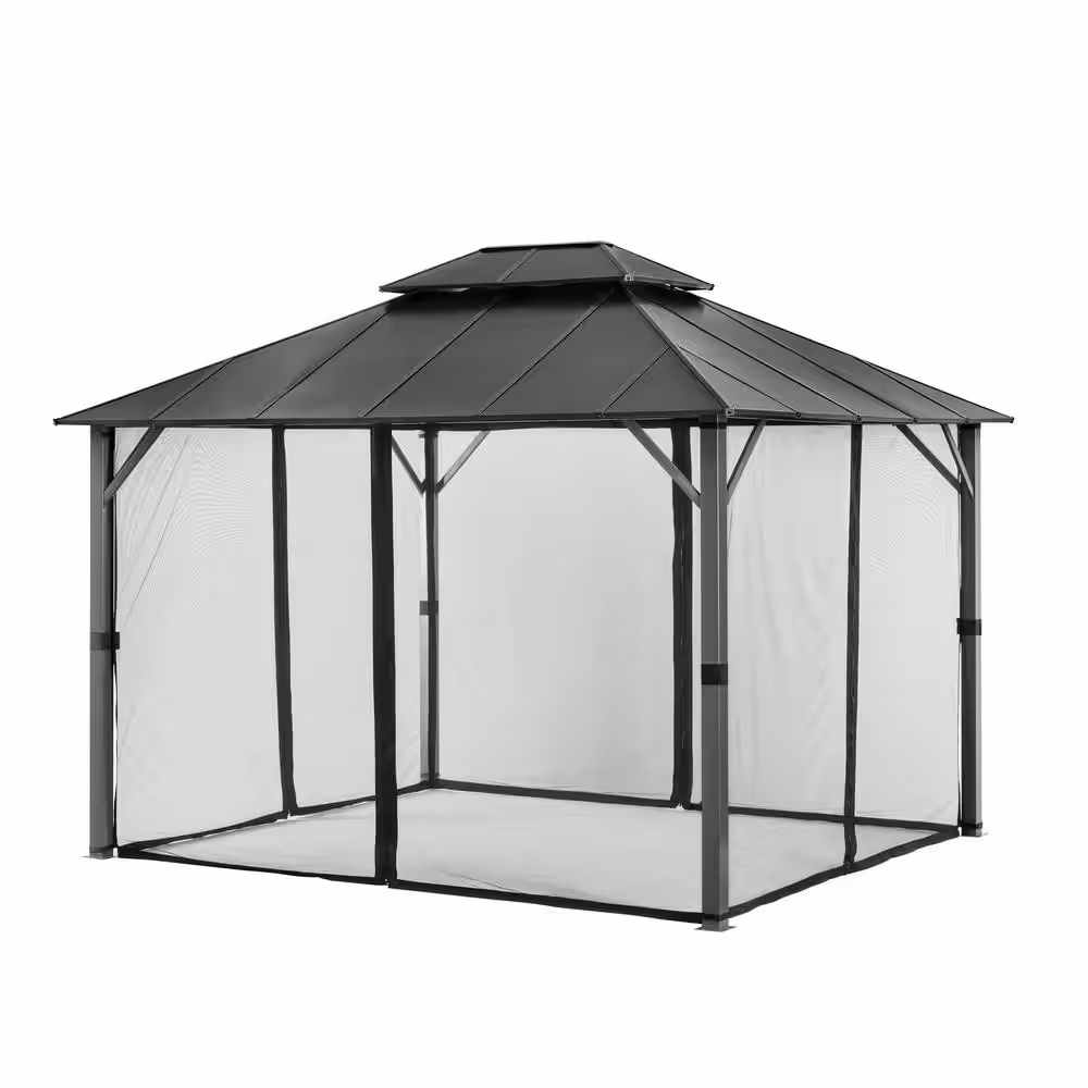 Hampton Bay Parksbury 10 ft. x 12 ft. Antique Pewter Hard Top Gazebo
