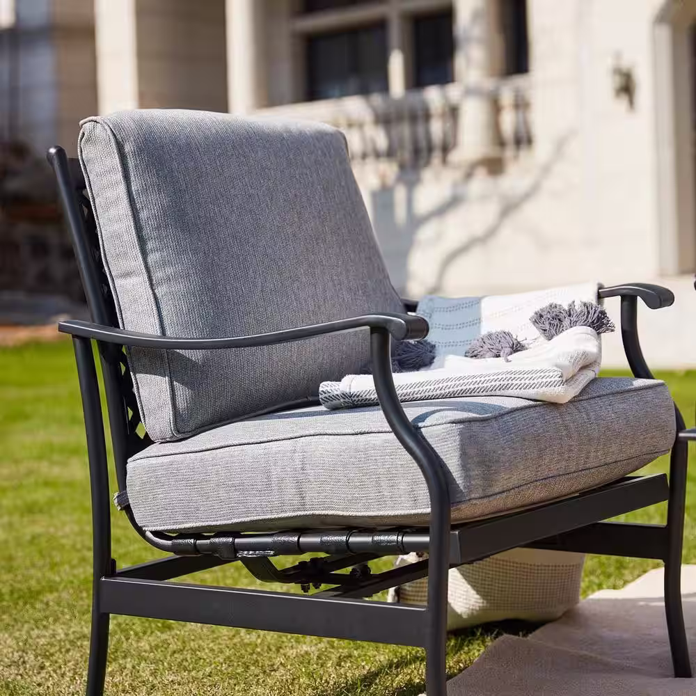 TOP HOME SPACE 4-Piece Metal Patio Conversation Set with Grey Cushions