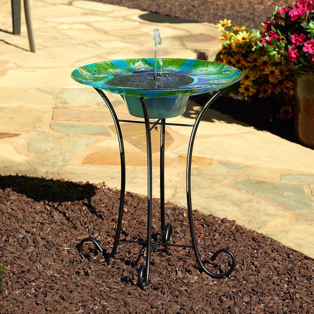 Smart Solar Argus Peacock Glass Solar Birdbath