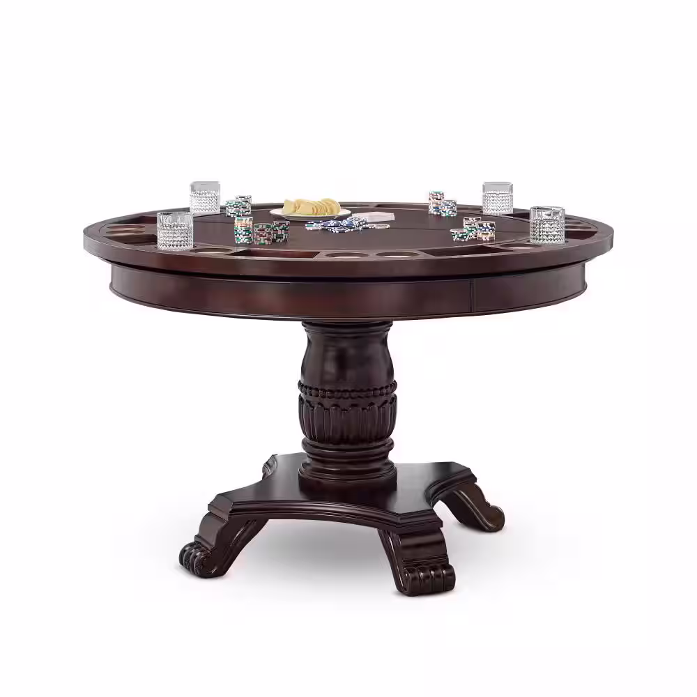 Steve Silver Tournament Pedestal Dining and Game Table with Cherry finish Wood and Black Game Top - Seats up to 4