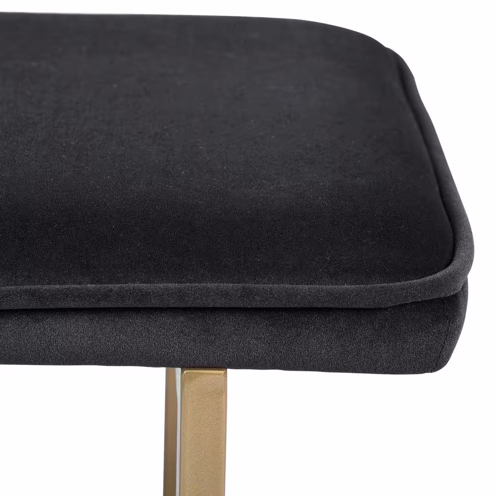Homy Casa Slip Black Fabric Gold Legs Bench 18.5 in. H x 44.5 in. W x 15 in. D