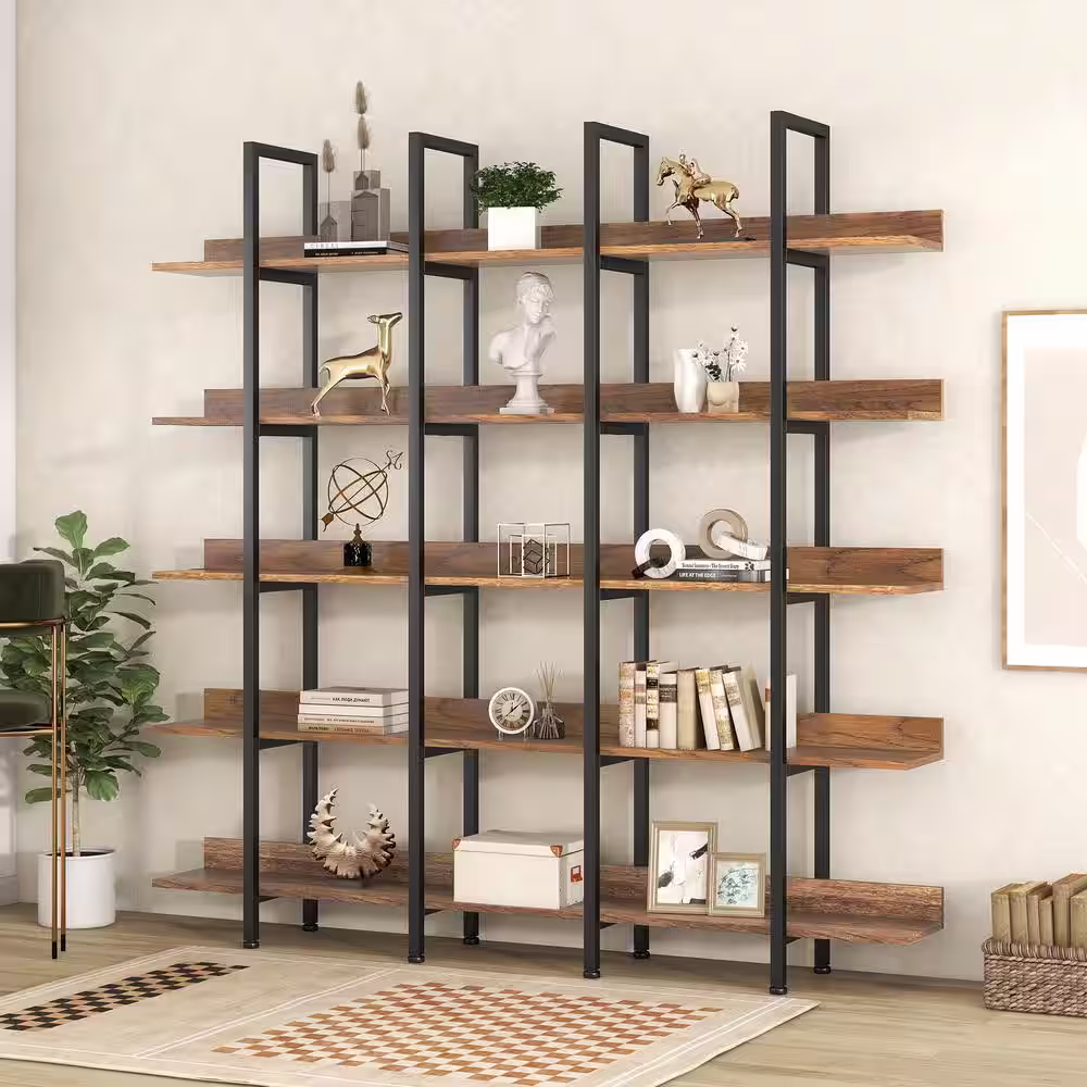 aisword 70.9 in. 5 Tier Bookcase Home Office Open Bookshelf, Vintage Industrial Style-Shelf - Brown