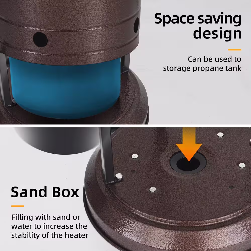 None 46000 BTU Standing Propane Patio Heater with Wheels in Brown