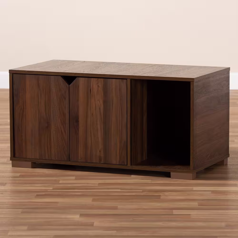 Baxton Studio Jasper Walnut Wood Cat Litter Box Cover House