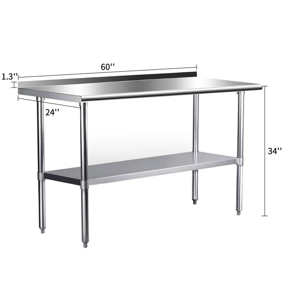 tunuo 60 in. x 24 in. Stainless Steel Kitchen Utility Table with Adjustable Bottom-Shelf and Adjustable feet