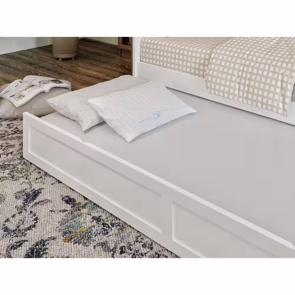 None Acadia White Twin Solid Wood Daybed with Twin Trundle
