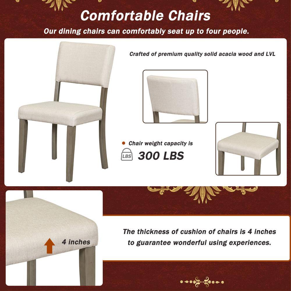 Harper & Bright Designs 5-Piece Taupe Retro Round MDF Top Table Set with 4 Upholstered Chairs