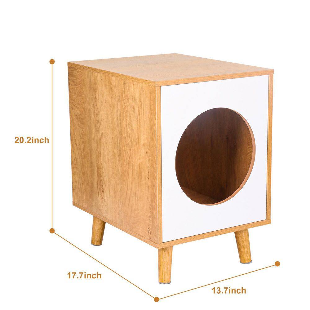 None Oak Wooden Cat House End Table Cat Condo Bed Side Table