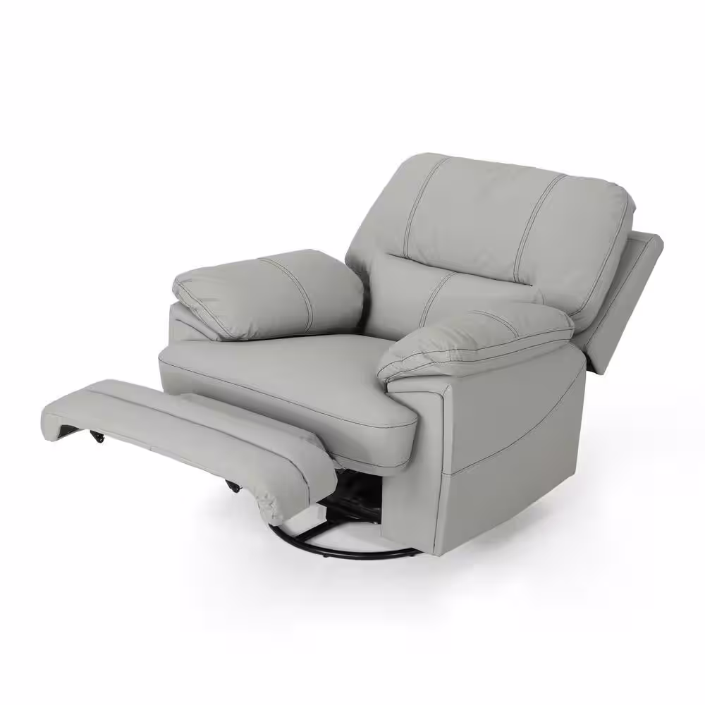 Noble House Elodie 40 in. Width Big and Tall Light Gray Faux Leather Power Reclining Wall Hugger Recliner