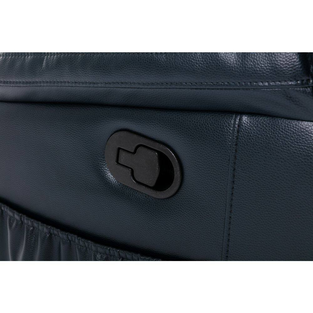 None NHI 110 in. W Pillow Top Arm Vegan Leather 3-Piece L-Shaped Sectional Sofa in Dark Blue