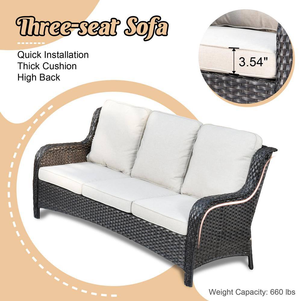 OVIOS Mercury Brown 5-Piece Wicker Patio Conversation Seating Set with Beige Cushions