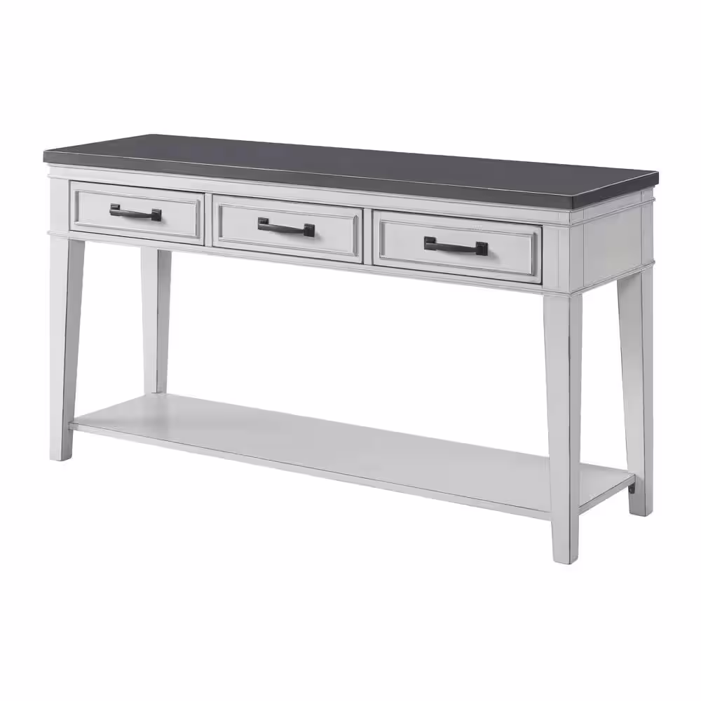Martin Svensson Home Del Mar 55 in. Antique White/Gray Standard Rectangle Wood Console Table with Drawers