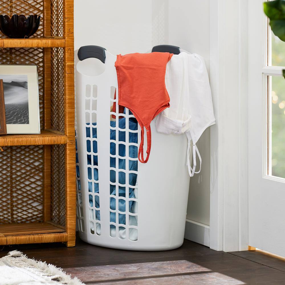 GRACIOUS LIVING White Easy Carry Flex 87 L Plastic Laundry Hamper (2-Pack)