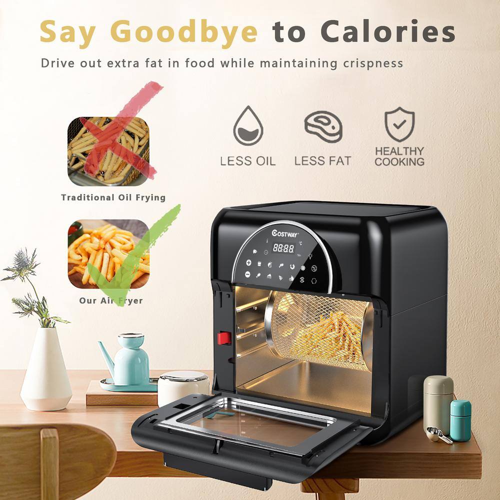 Costway 10.6 qt. Black 8-in-1 Air Fryer with Rotisserie Digital Toaster Oven
