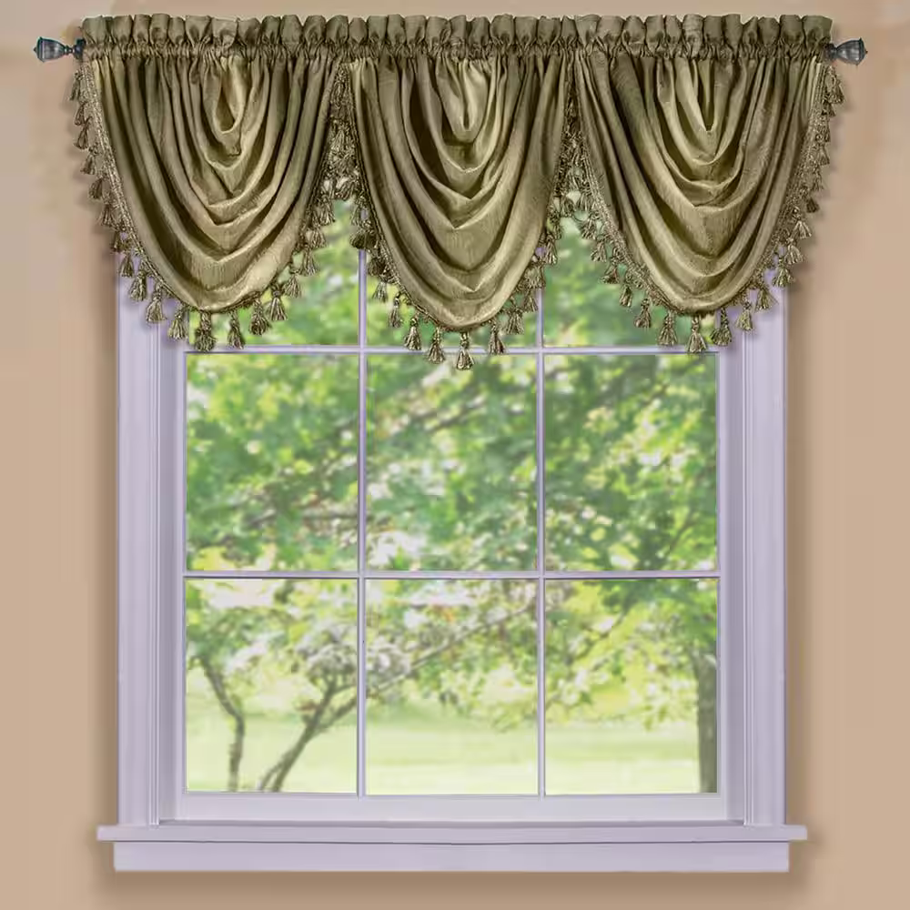ACHIM Ombre 42 in. L Polyester Window Curtain Waterfall Valance in Sage