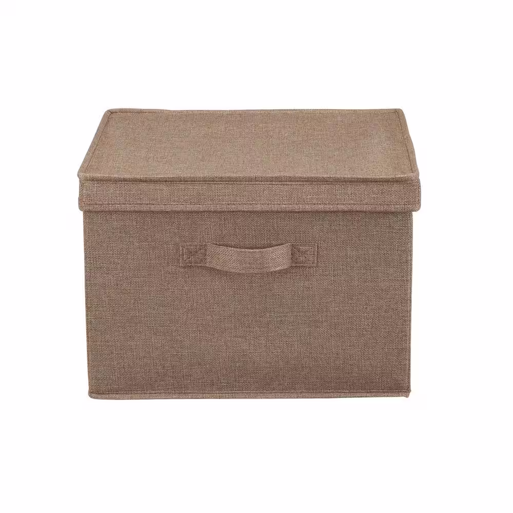 HOUSEHOLD ESSENTIALS 9.5 Gal. Square KD Storage Box with Lid in Latte
