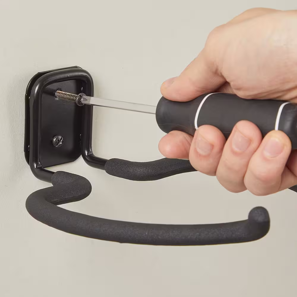 Husky 40 lbs. Heavy-Duty Wall-Mounted PVC-Dipped Black Steel Ball and Power Tool Holder with Mounting Hardware