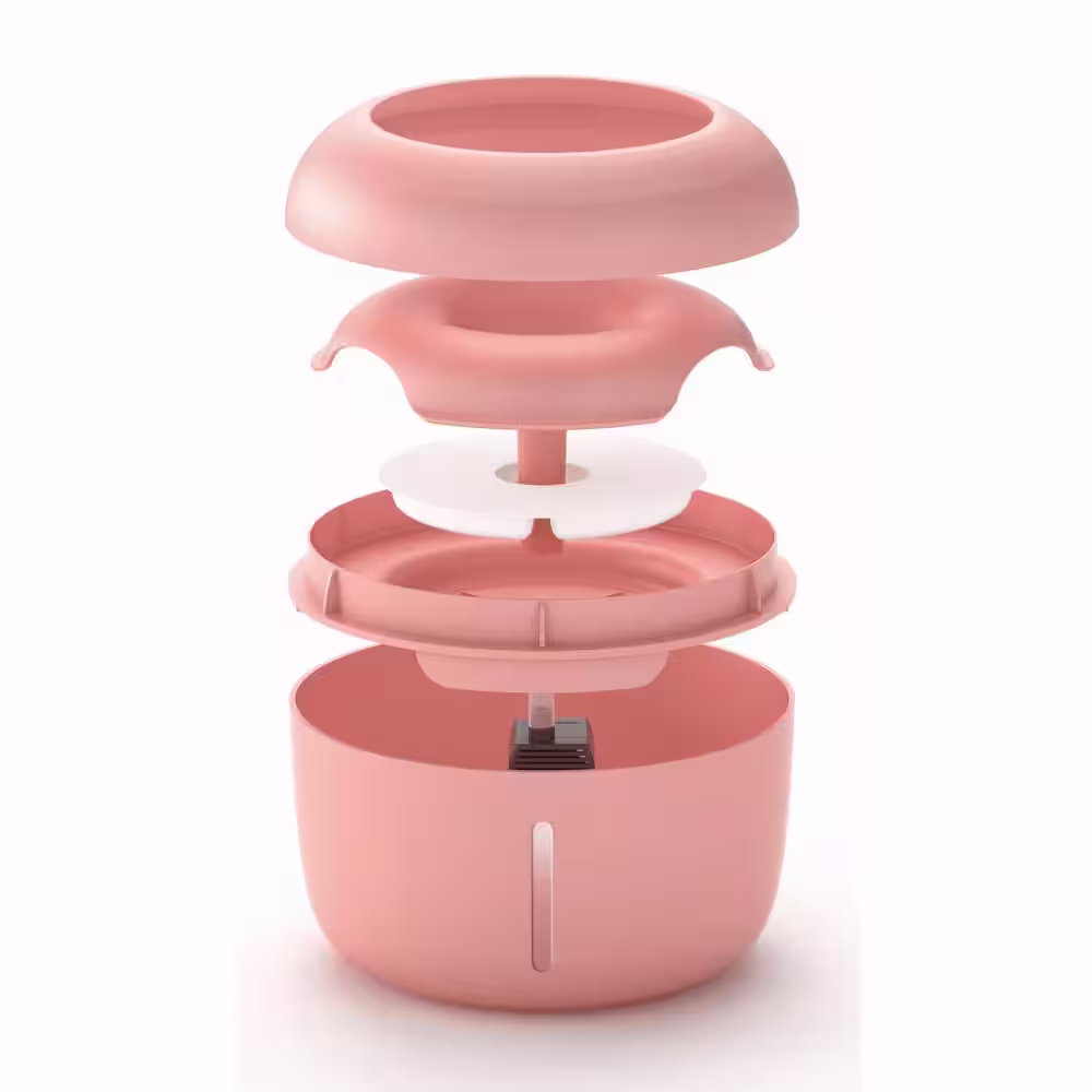 PET LIFE 84.6 oz. Moda-Pure' Ultra-Quiet Filtered Dog and Cat Fountain Waterer in Pink