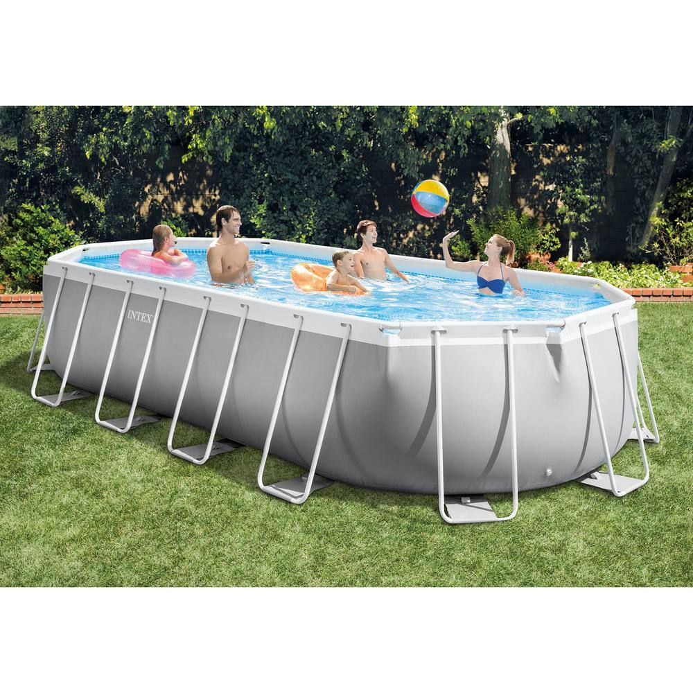 Intex 20 ft. x 10 ft. x 48 in. Prism Frame Oval Swimming Pool Set Ladder, Cover, and Pump