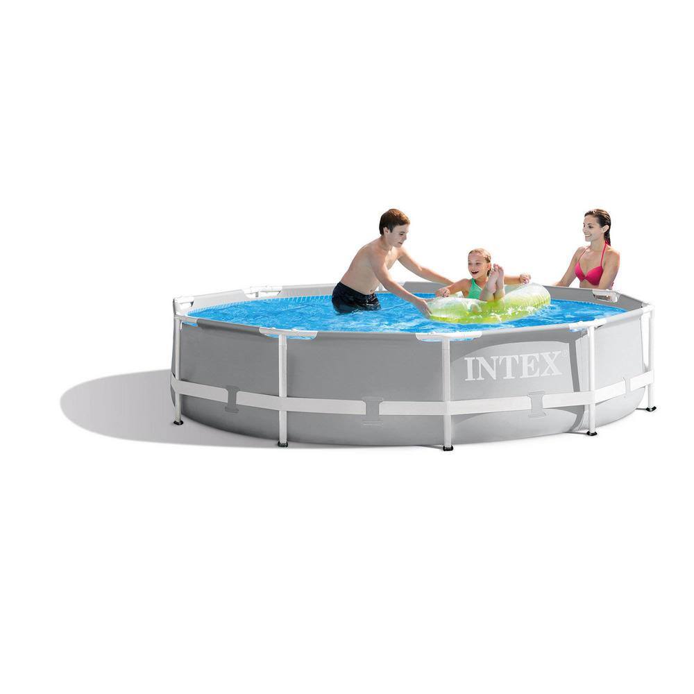Intex 10 ft. Round 30 in. D Metal Frame Above Ground Swimming Pool with Cartridge Filter Pump System