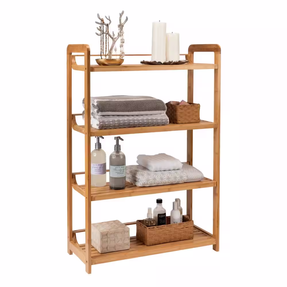 ORGANIZE IT ALL 27.75 in. W x 41.13 in. H x 12 in. D Deluxe Bamboo Wood Finish Decorative Bathroom 4-Tier Shelf Shelving Unit