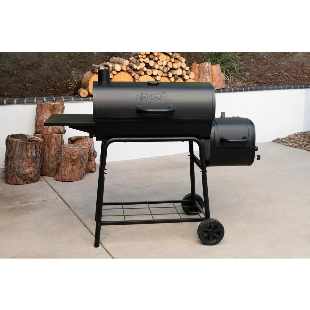 Nexgrill 29 in. Barrel Offset Charcoal Smoker and Grill in Black