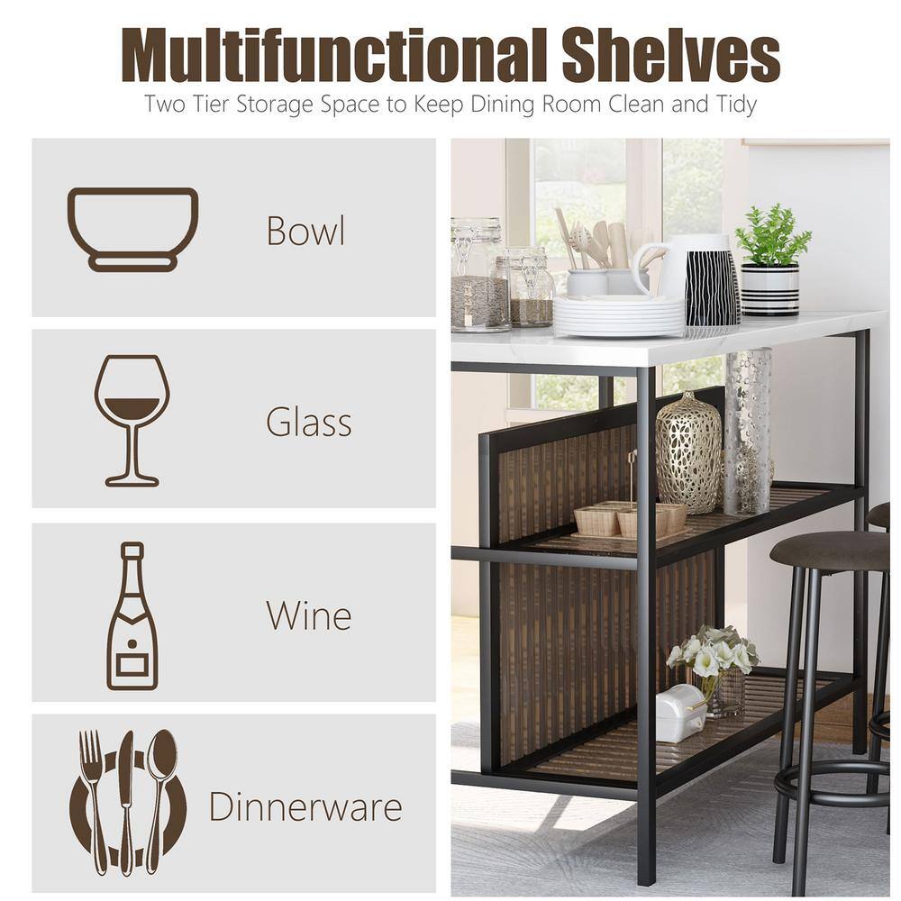 None Greenwood Marble White Kitchen Island Set with Faux Marble Top and 2 Stools