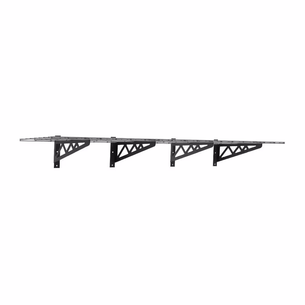 None 18 in. D x 36 in. W x 8 in. T Hammertone Grey Heavy-Duty Steel Wall Mounted Shelves Includes 2-Shelves and 4-Hooks