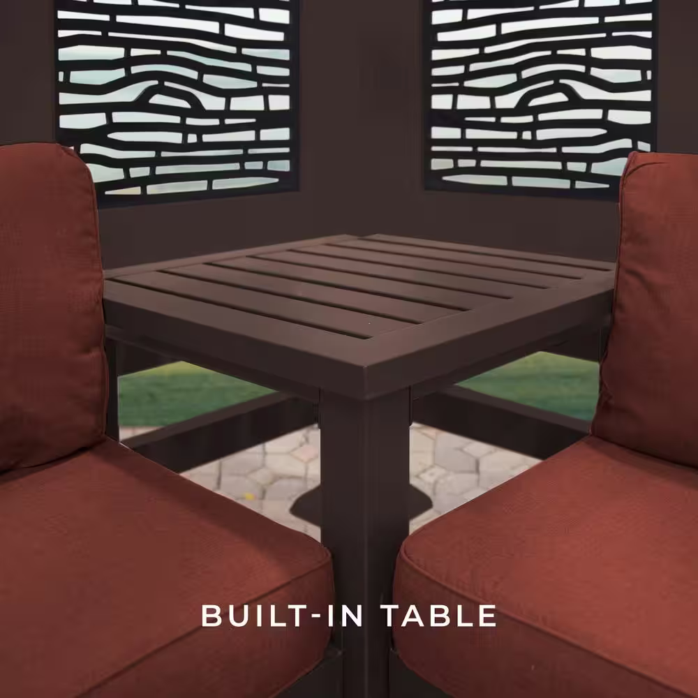 Backyard Discovery Hillsdale 8 ft. x 8 ft. Brown Steel Traditional Cabana Pergola with Conversation Seating in Terra Cotta