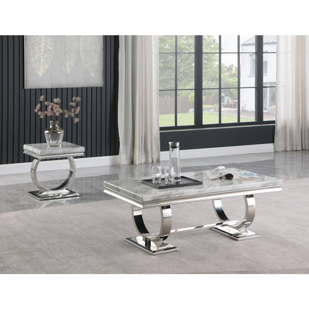 None Lexington 47 .5 in. L White Rectangle Faux Marble Coffee Table