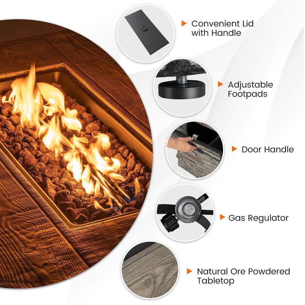 Costway 43.5 in. Rectangle Propane Gas Fire Pit Table Faux Stone w/Lava Rock & PVC Cover