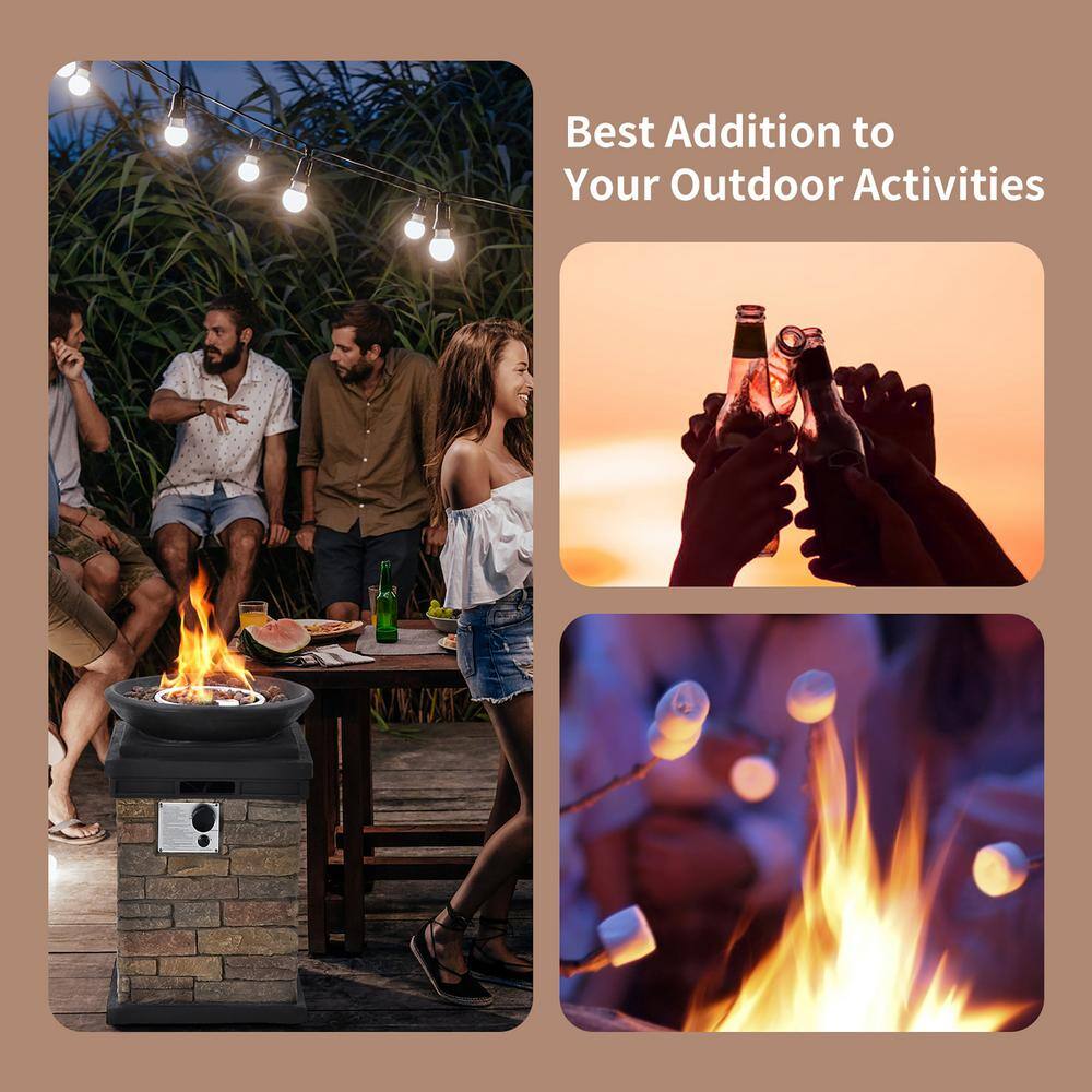 Costway 40,000 BTU Patio Propane Burning Fire Bowl Column with Cover and Lava Rocks