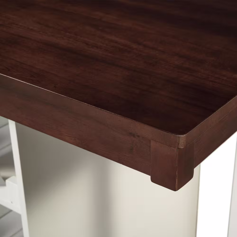 None Farmhouse 42 in. Rectangle White and Brown Wood Top Counter Height Dining Table with Rubber Wood Leg (Seats 4)