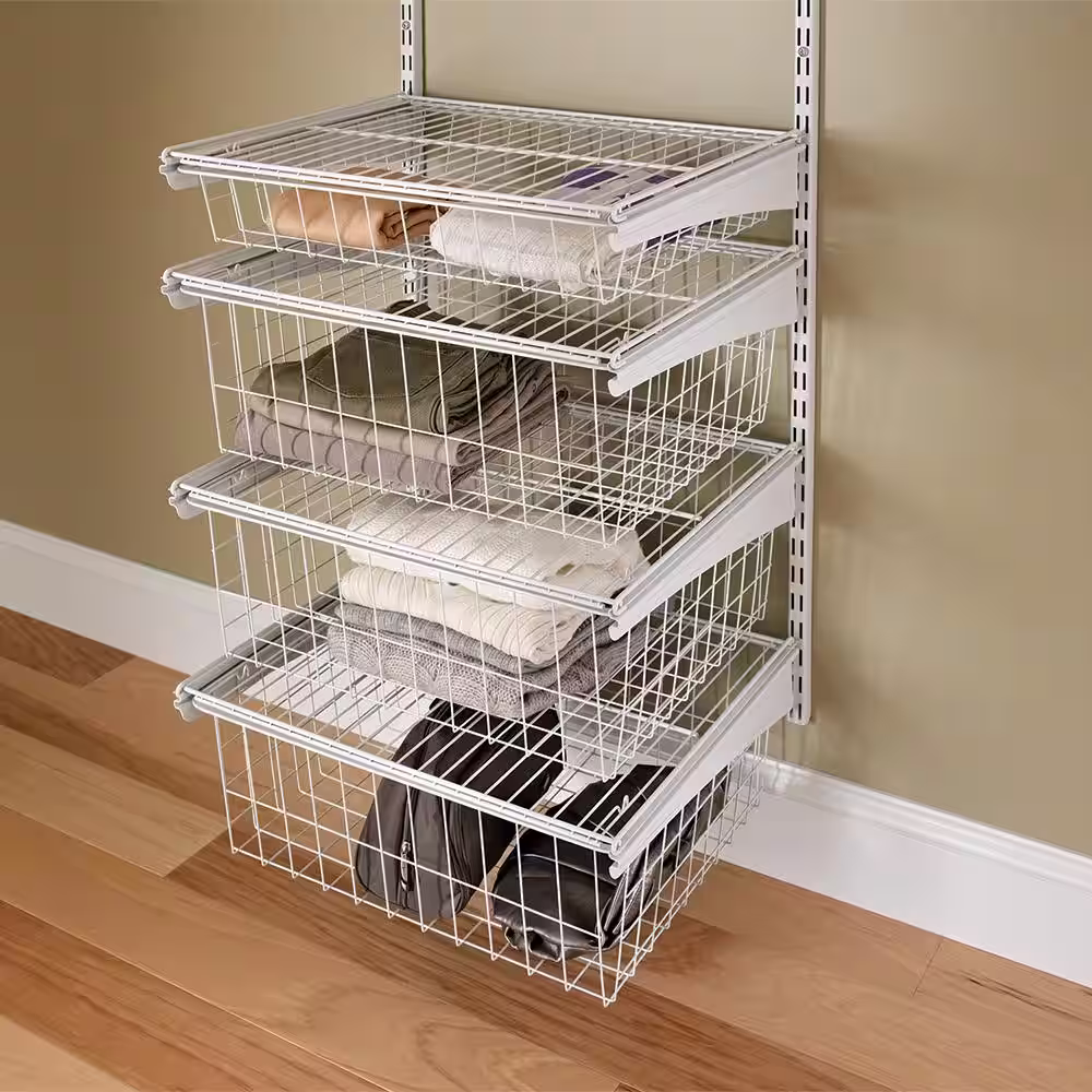 ClosetMaid 27 in. H x 21 in. W White Steel 4-Drawer Wide Mesh Wire Basket