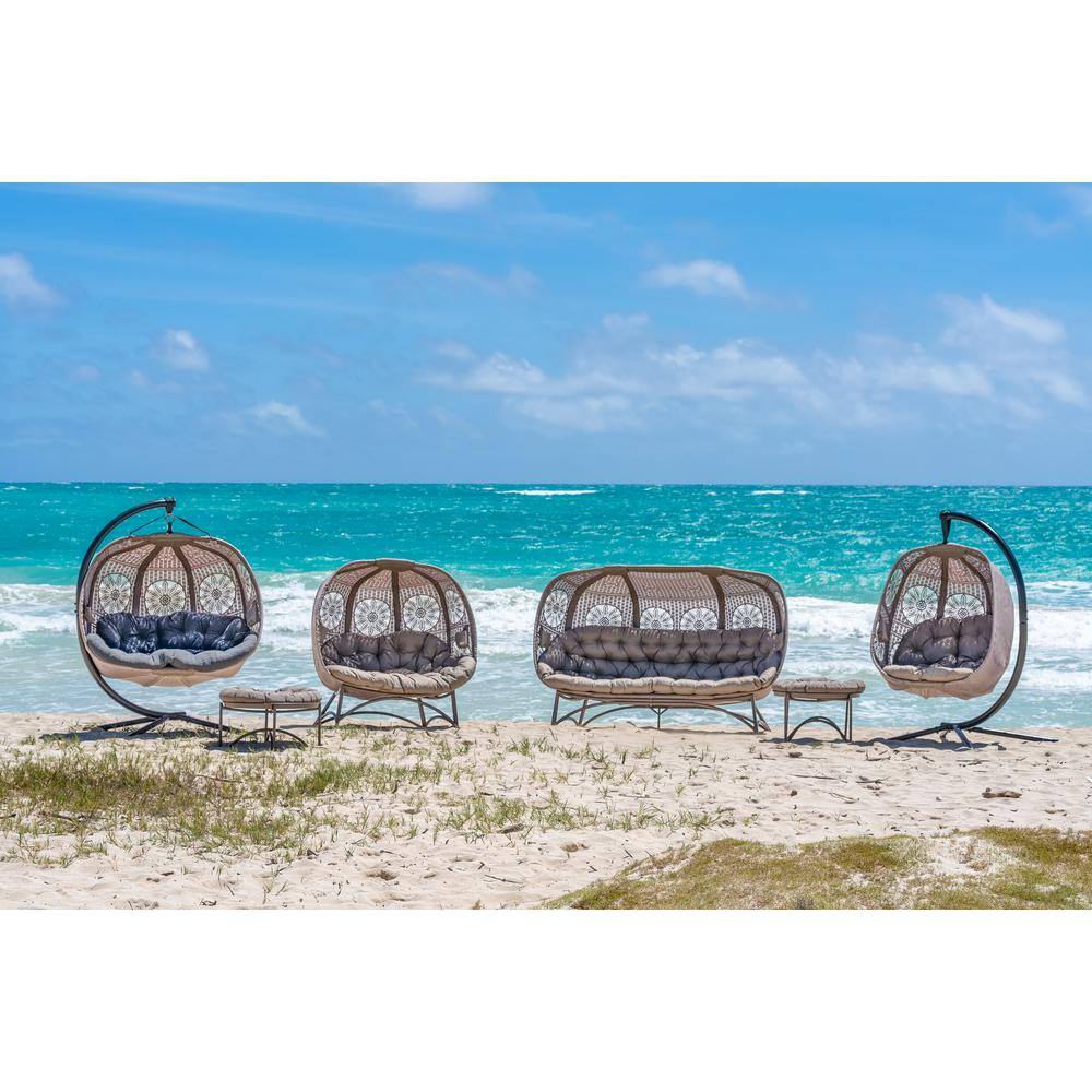 FlowerHouse Oasis 6-Piece Dreamcatcher Metal Patio Conversation Set with Sand Cushions