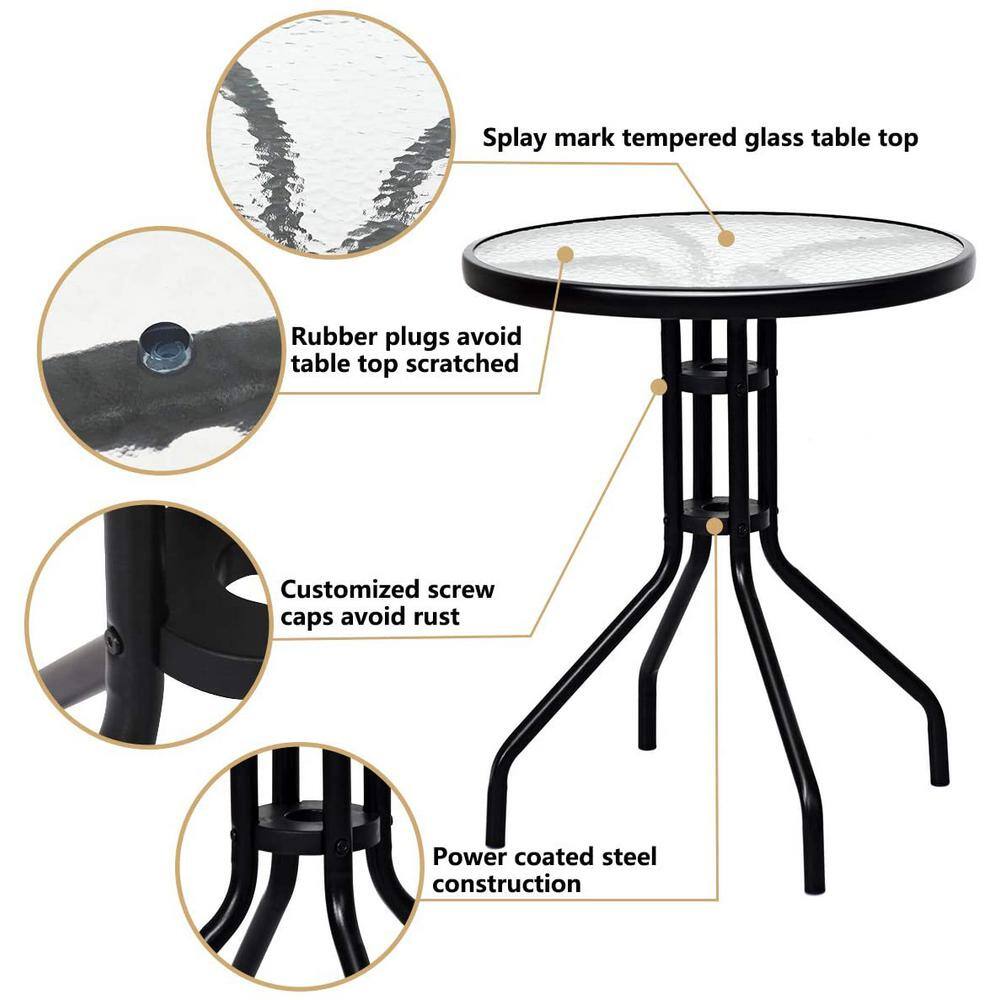 Alpulon 3 Pieces Bistro Patio Garden Furniture Set of Round Table and Folding Chairs