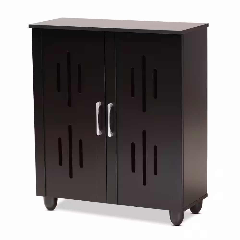Baxton Studio Renley 8-Pair Black Wood Shoe Storage Cabinet