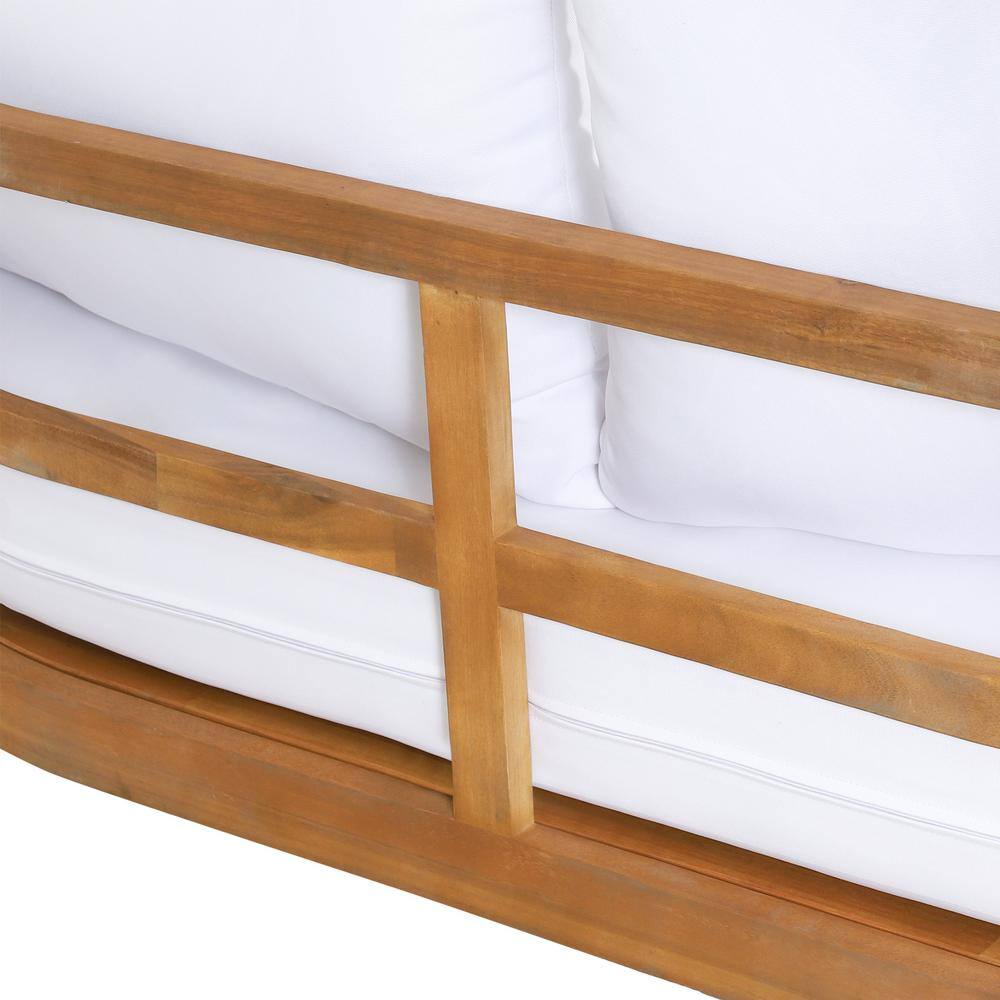 Noble House Varva Teak Brown 2-Piece Wood Patio Conversation Set with White Cushions