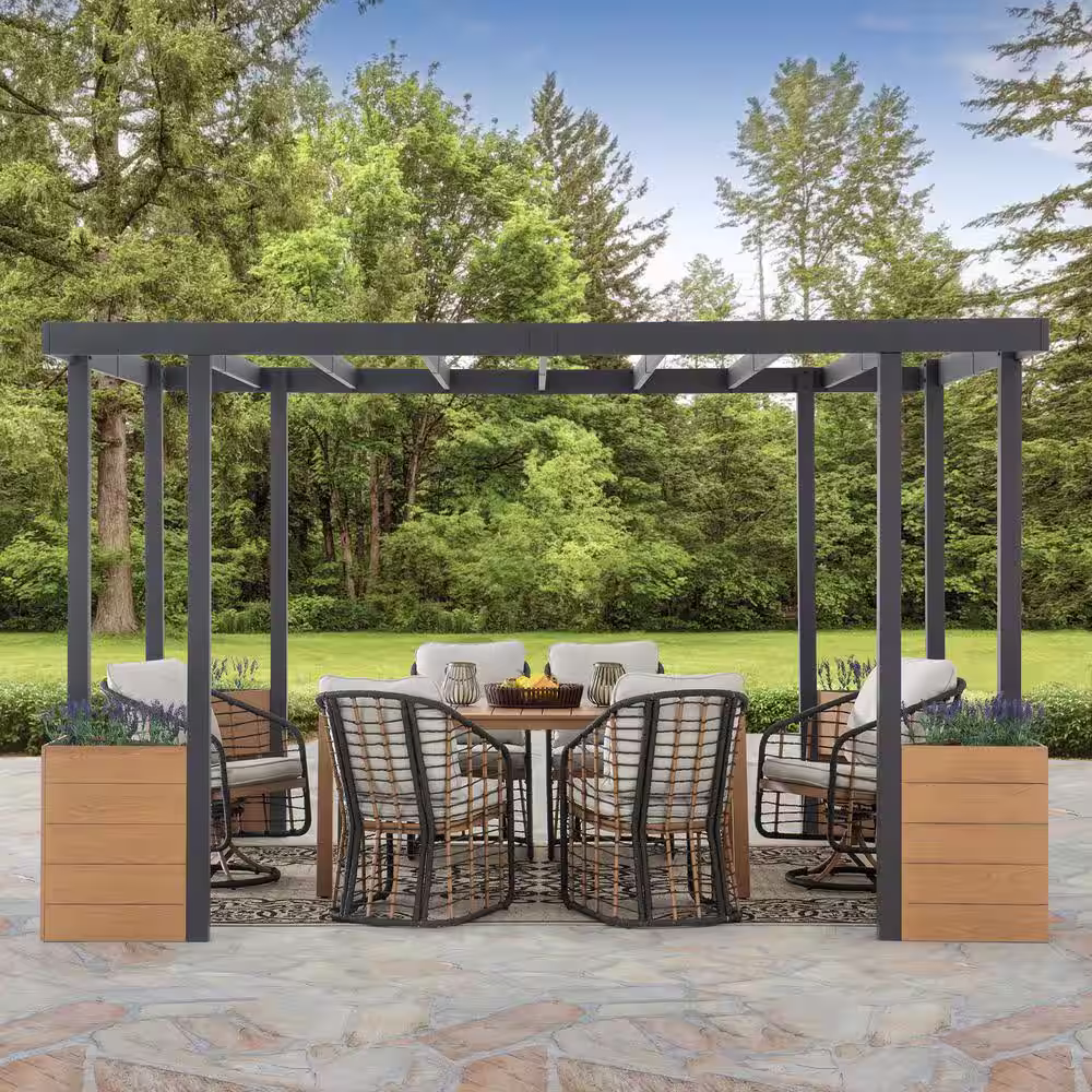 Sunjoy SummerCove Marbella 10 ft. x 12 ft. Black Steel Pergola