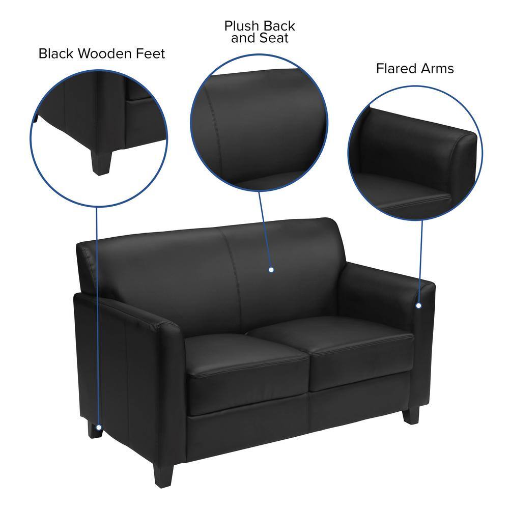 Flash Furniture Hercules Diplomat 52 in. Black Faux Leather 2-Seater Loveseat with Flared Arms
