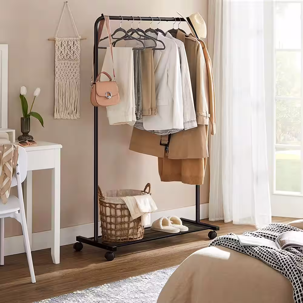 None Black Metal Garment Clothes Rack 36 in. W x 62 in. H