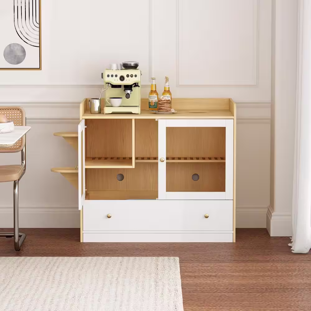 None XL Large Cat Litter Box Furniture Hidden, Cat Cabinet Nightstand Side Table with Large Drawer and Stairs, White with Log