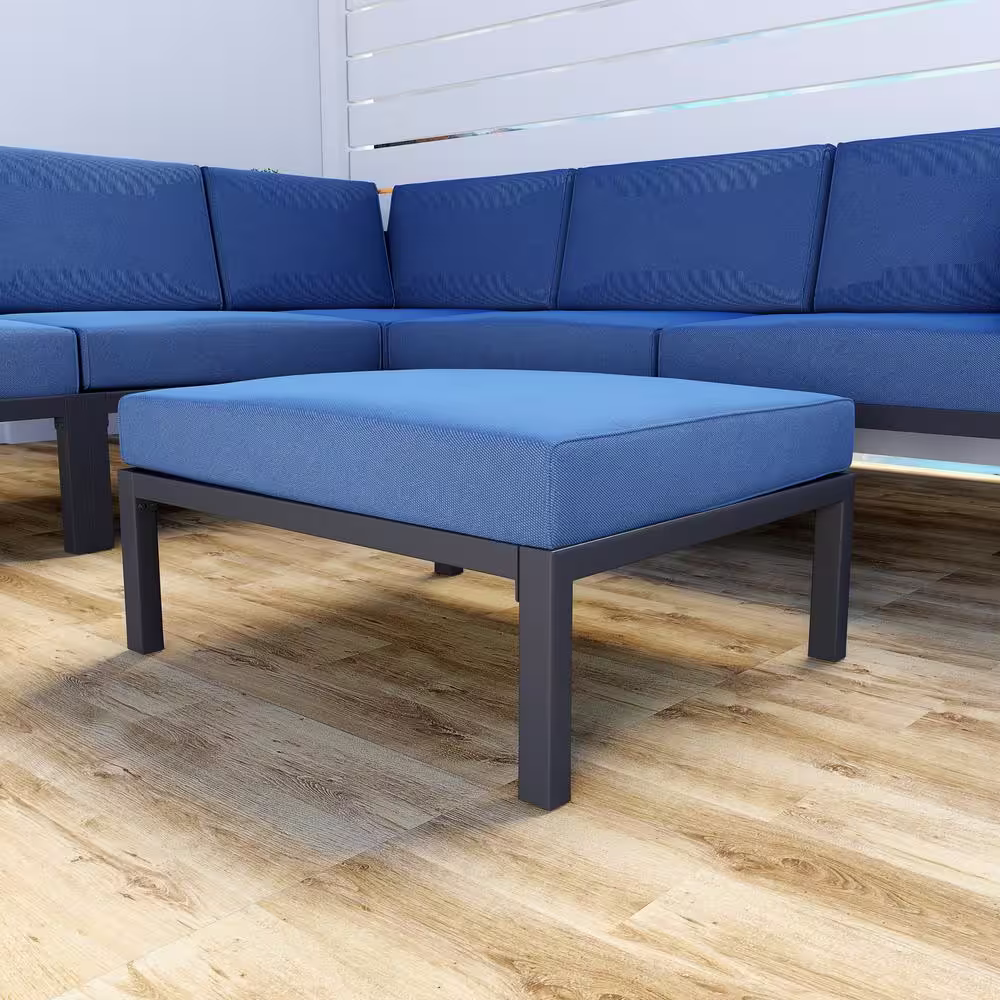 TOP HOME SPACE 6-Piece Metal Patio Conversation Set with Blue Cushions