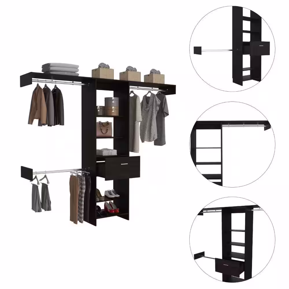 Magic Home 98 in. x 83 in. Reach-in Freestanding Closet System with 1 Drawer and 4 Shelves, Walnut